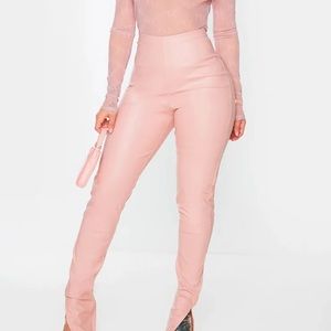 Pretty Little Thing Croc Embossed Faux Leather Trousers pink size 14 NWT